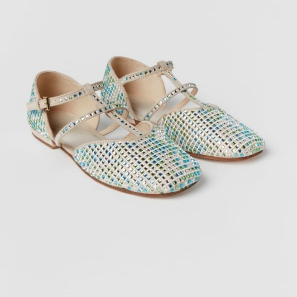 ZARA RHINESTONE BALLET FLATS Size 39/8.5